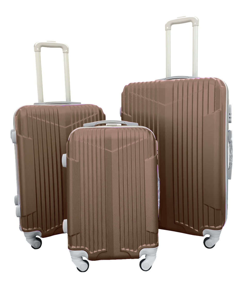 New Design 3pc Travel Luggage Set with 360° Rotating Wheels - Coffee Color