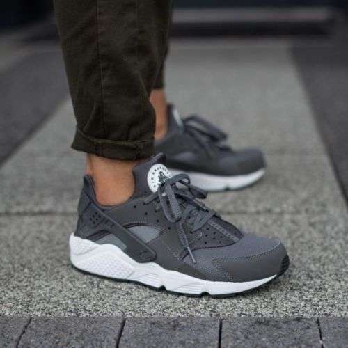 Original Mens Nike AIR HUARACHE Dark Grey/ White 318429 037 Size UK 10 (SA 10)