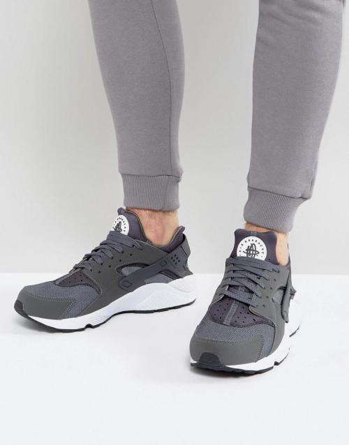 Original Mens Nike AIR HUARACHE Dark Grey/ White 318429 037 Size UK 10 (SA 10)