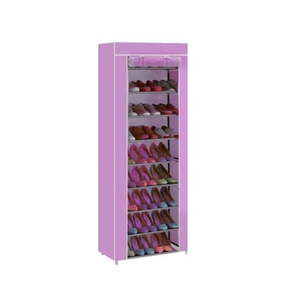 9-Tier Canvas Shoe Storage Rack - Pink Color