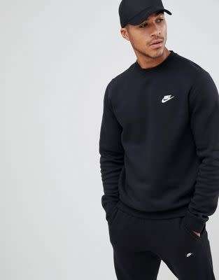 Original Mens NIKE NSW CREW CLUB FLEECE Black 804340 010 Size M / L / XL