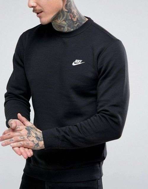 Original Mens NIKE NSW CREW CLUB FLEECE Black 804340 010 Size M / L / XL