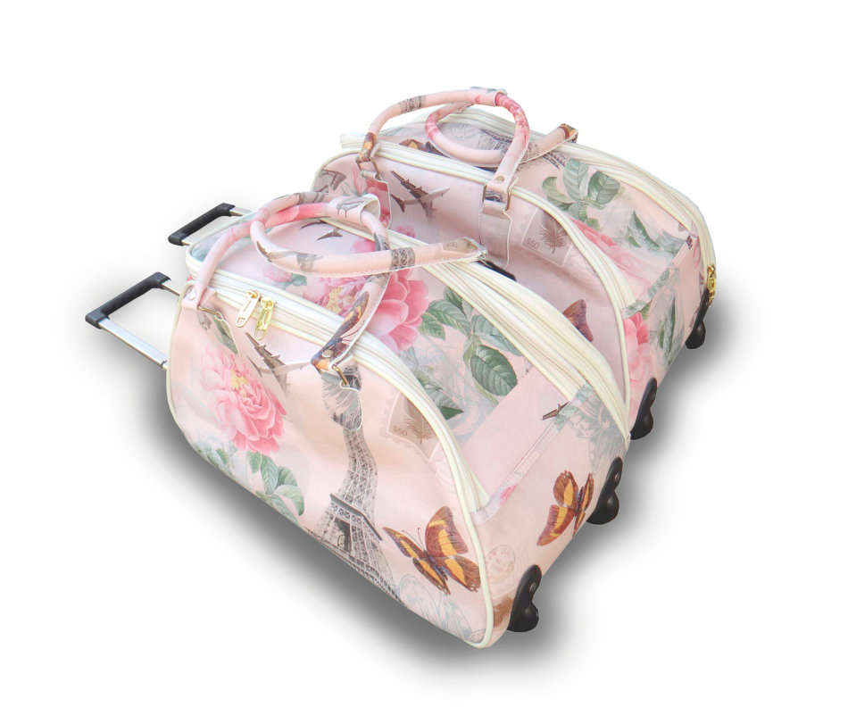 Set Of 2 Duffle Travel Bags with Universal Wheels Paris Themed