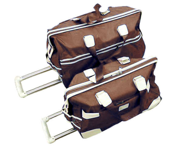 Set of 2 High Quality Duffle Luggage Bags with Roller Wheels - Brown Colour
