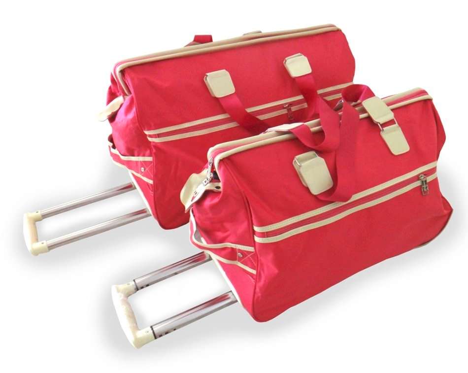 Set of 2 High Quality Duffle Luggage Bags with Roller Wheels - Pink Colour