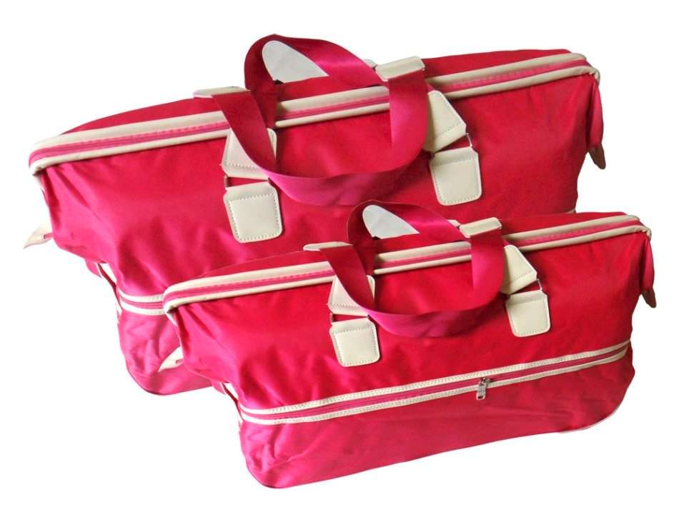 Set of 2 High Quality Duffle Luggage Bags with Roller Wheels - Pink Colour