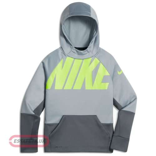 Original Nike Boys Youth Therma Fleece GFX Pullover Hoodie Wolf Grey AJ6626 012 Size Large
