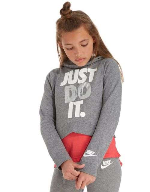 Original Nike GIRL's Just Do It Cropped Hoodie Grey AQ6371 091 Size Large