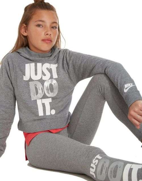 Original Nike GIRL's Just Do It Cropped Hoodie Grey AQ6371 091 Size Large