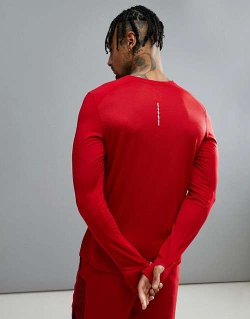 Original Nike DRI-FIT Long-sleeve Running Dry Miler Top in Red AT3949 687 Size Medium