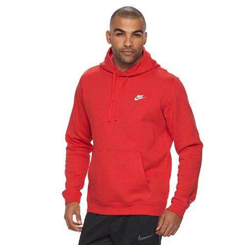 Original Mens Nike Classic Fleece Hoodie RED 804346 657 Size Large