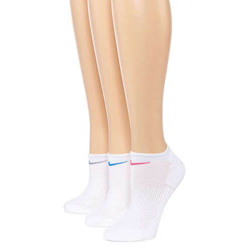 Original Women's 3 Pairs Nike Performance Cushioned Low Cut Socks White SX5175 010 Size UK 5-8