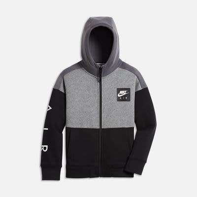 Original Nike AIR Boys Full Zip Hoodie Grey/ Black AT3065 091 Size Large