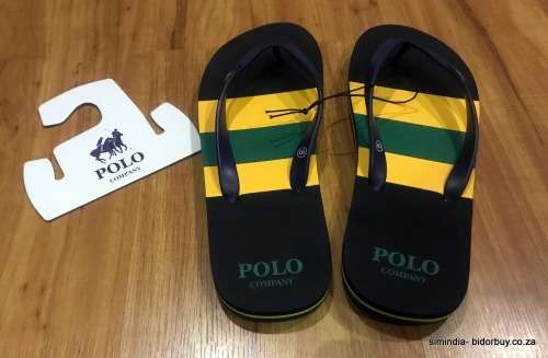 Original Men's POLO Summer Flip Flops Black/ Green/ Yellow Stripes Size Fits UK 8 (SA 8)