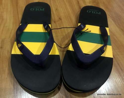 Original Men's POLO Summer Flip Flops Black/ Green/ Yellow Stripes Size Fits UK 8 (SA 8)