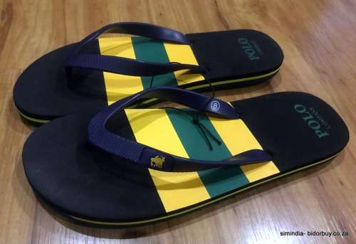 Original Men's POLO Summer Flip Flops Black/ Green/ Yellow Stripes Size Fits UK 8 (SA 8)