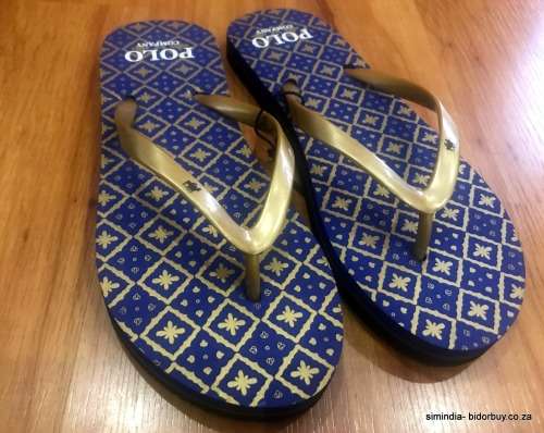 Original Women's POLO Summer Flip Flops Blue /Gold Size UK 4 (SA 4)