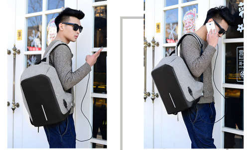 Anti-Theft Unisex Laptop Backpack with USB Charging Port - Black