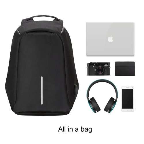 Anti-Theft Unisex Laptop Backpack with USB Charging Port - Black