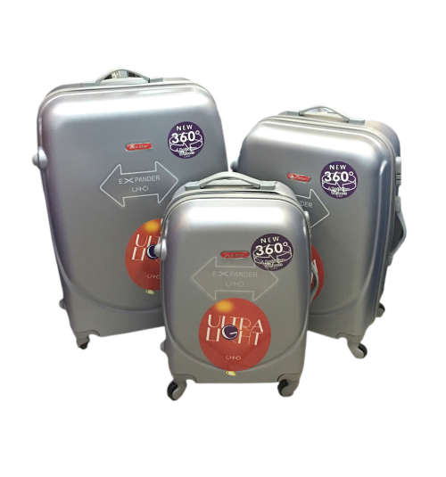 3pcs Suitcases Travel Trolley Luggage ABS Universal Wheels - Silver Color