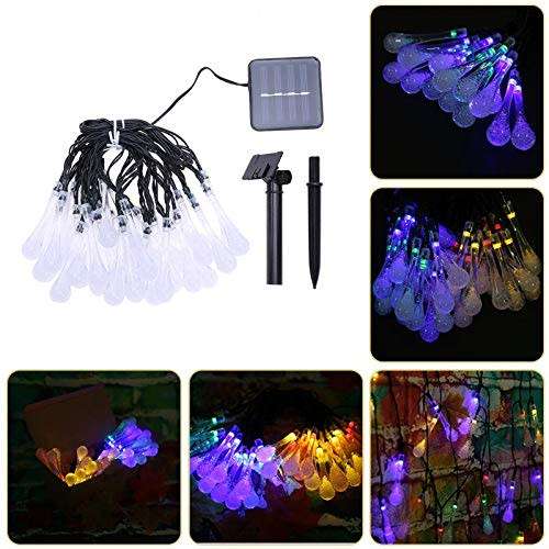 Solar Multicolor String Lights 20 LED Decorative Lighting Crystal Water Drop for Garden Patio