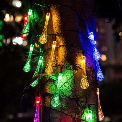 Solar Multicolor String Lights 20 LED Decorative Lighting Crystal Water Drop for Garden Patio