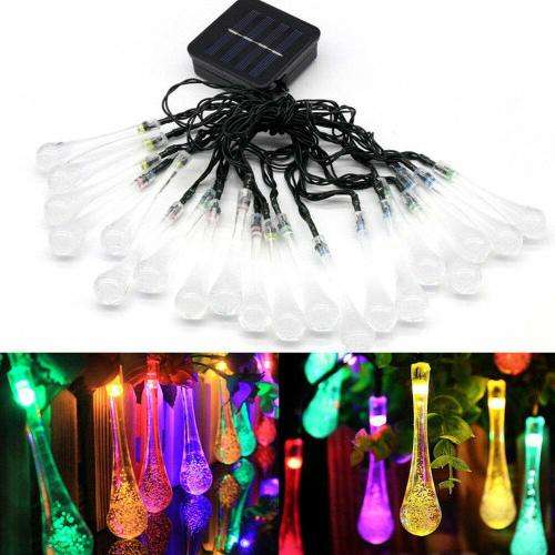 Solar Multicolor String Lights 20 LED Decorative Lighting Crystal Water Drop for Garden Patio
