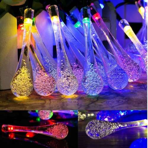 Solar Multicolor String Lights 20 LED Decorative Lighting Crystal Water Drop for Garden Patio