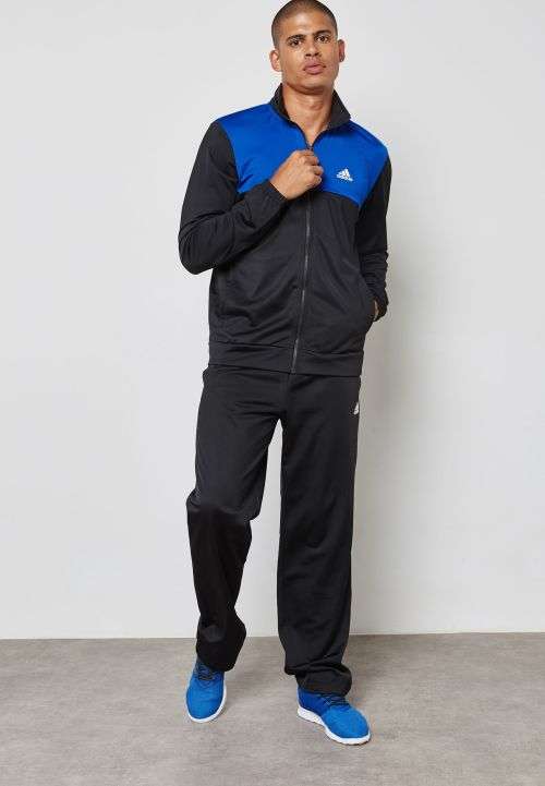 Original Men's ADIDAS BACK 2 BASICS 3-STRIPES TRACK SUIT Blue/Black BQ8362 Size XL