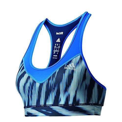 Original Women's adidas Techfit Bra Print blue climalite BK2941 Size Medium