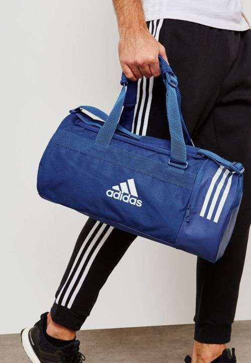 Original UNISEX adidas Convertible 3-Stripes Duffel Bag Small Blue DM7784