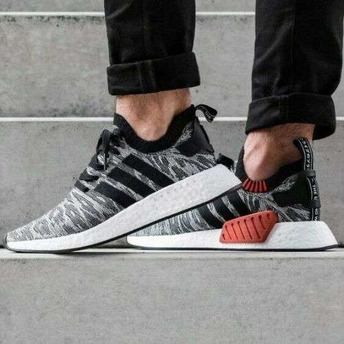 Original Mens adidas NMD_R2 Primeknit Core Black/ White BY9409 Size UK 8 (SA 8)