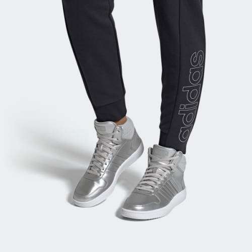 Original Women's adidas Hoops 2.0 Mid Silver EE7857 Size UK 5 (SA 5)