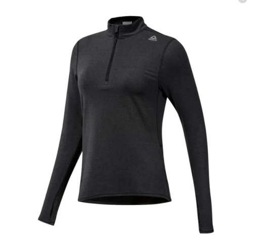 Original Womens Reebok RUNNING ESSENTIALS QUARTER-ZIP TOP BLACK DU4223 Size Medium