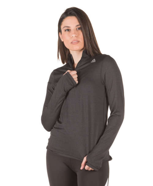 Original Womens Reebok RUNNING ESSENTIALS QUARTER-ZIP TOP BLACK DU4223 Size Medium