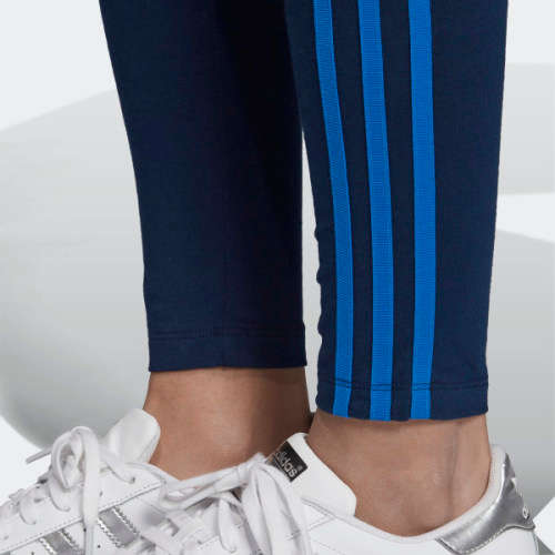 Original Women's adidas 3 stripe Tights Blue EJ9022 Size Medium