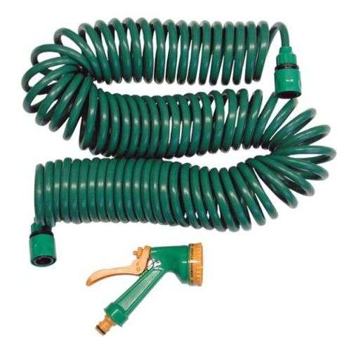 50ft Coiled Hose Pipe with Adjustable Spray Head