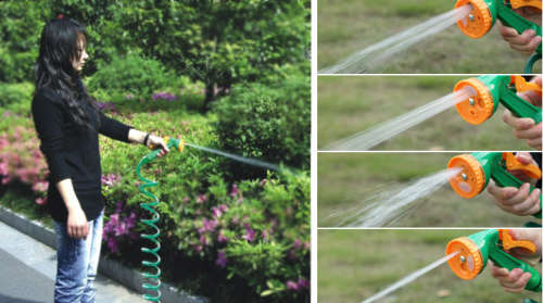 50ft Coiled Hose Pipe with Adjustable Spray Head