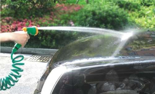 50ft Coiled Hose Pipe with Adjustable Spray Head