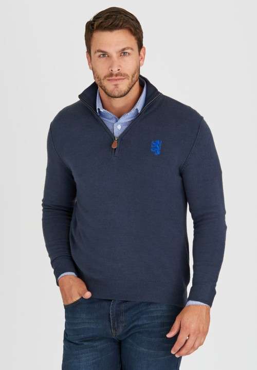 Original Mens PRINGLE Charleston 1/4 Zip Knit Indigo Size Large