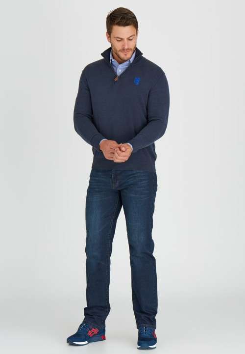 Original Mens PRINGLE Charleston 1/4 Zip Knit Indigo Size Large