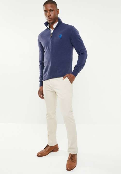 Original Mens PRINGLE Charleston 1/4 Zip Knit Indigo Size Large