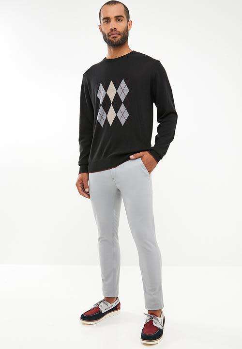 Original Mens PRINGLE Archie Argyle Round Neck knit Black Tailor Fit Size Extra Large