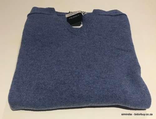 Original Mens PRINGLE Superfine Merino Lambswool James V Neck Jumper Blue Melange Size XL