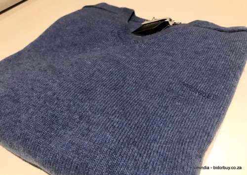 Original Mens PRINGLE Superfine Merino Lambswool James V Neck Jumper Blue Melange Size XL