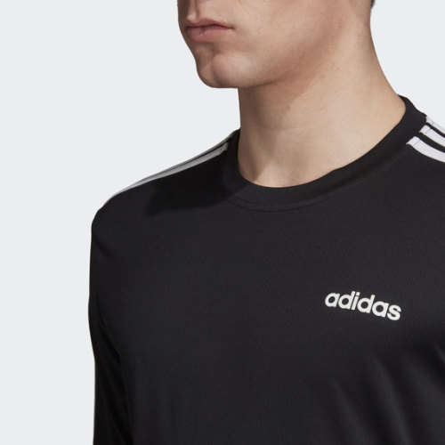 Original Men's adidas Designed 2 Move Climalite 3 Stripes Long Sleeves Black EI5647 Size Medium