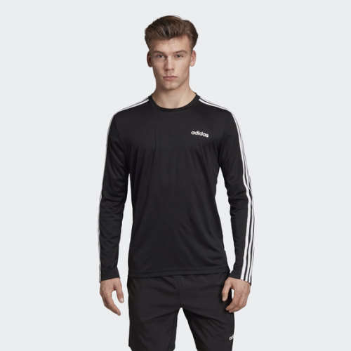 Original Men's adidas Designed 2 Move Climalite 3 Stripes Long Sleeves Black EI5647 Size Medium