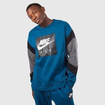 Original Mens NIKE AIR FLEECE Crewneck Sweatshirt Blue Force/ Black/Grey CD9220 474 Size XL