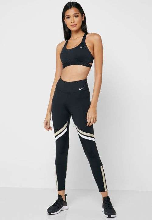 Original Women's Nike One Icon Clash 7/8 leggings Black/ Metallic Gold BV5362 010 Size Medium