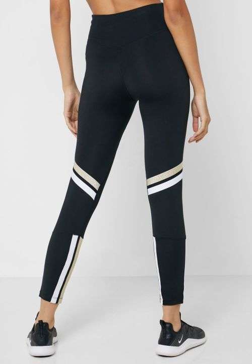 Original Women's Nike One Icon Clash 7/8 leggings Black/ Metallic Gold BV5362 010 Size Medium